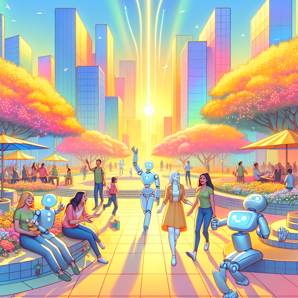 "Create a bright and cheerful illustration of a futuristic city where advanced AI technologies are seamlessly integrated into everyday life. Incorporate vivid colors like pastel blues, warm oranges, and lively greens. The scene should feature clean lines and soft shading, showcasing cheerful citizens interacting with friendly AI robots in a sunny park filled with blooming flowers. Add warm lighting that radiates positivity, and ensure the expressions of the people and robots convey joy and collaboration. Use a digital painting style to enhance the whimsical atmosphere, with clear and elegant typography displaying 'Claude 3.7: Revolutionizing AI' within the composition."Discover Claude 3.7's groundbreaking hybrid reasoning and multimodal capabilities, enhancing AI efficiency for diverse applications in healthcare, coding, and customer service.